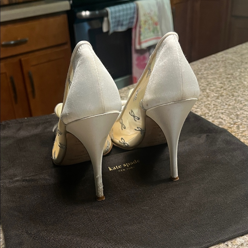 kate spade Metallic Cream and Silver Pointed Bow Pumps - Picture 7 of 9